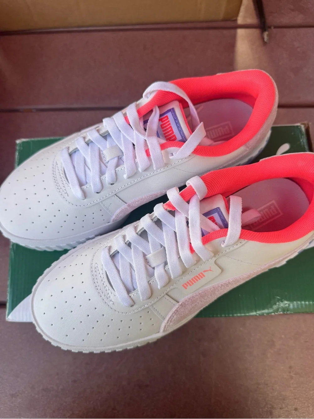 Puma Kids' White Sneakers with Pink and Light Blue Accents